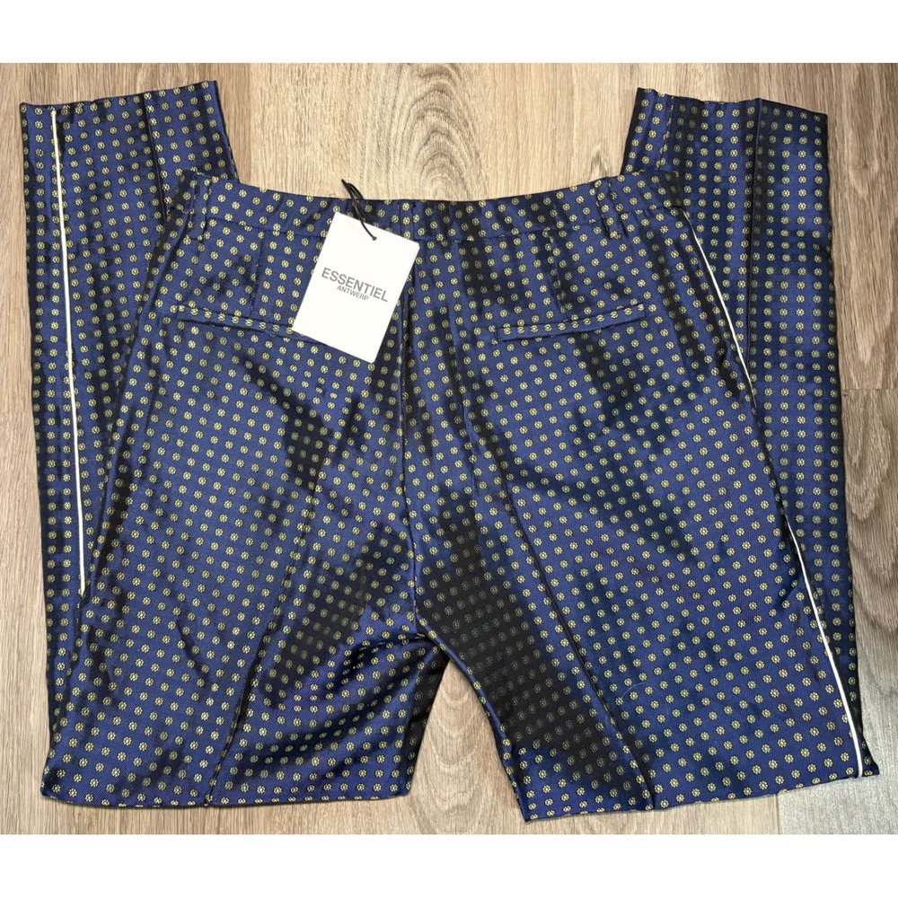 Essentiel Antwerp Occident Fitted Pants Navy Gold Jacquard Floral‎ US 4 36 NEW - Picture 7 of 9